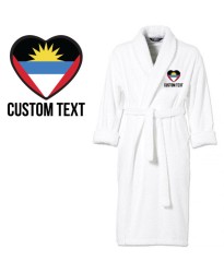 Antigua and Barbuda Flag Heart Shape Embroidery Logo with Custom Text Embroidered Bathrobes